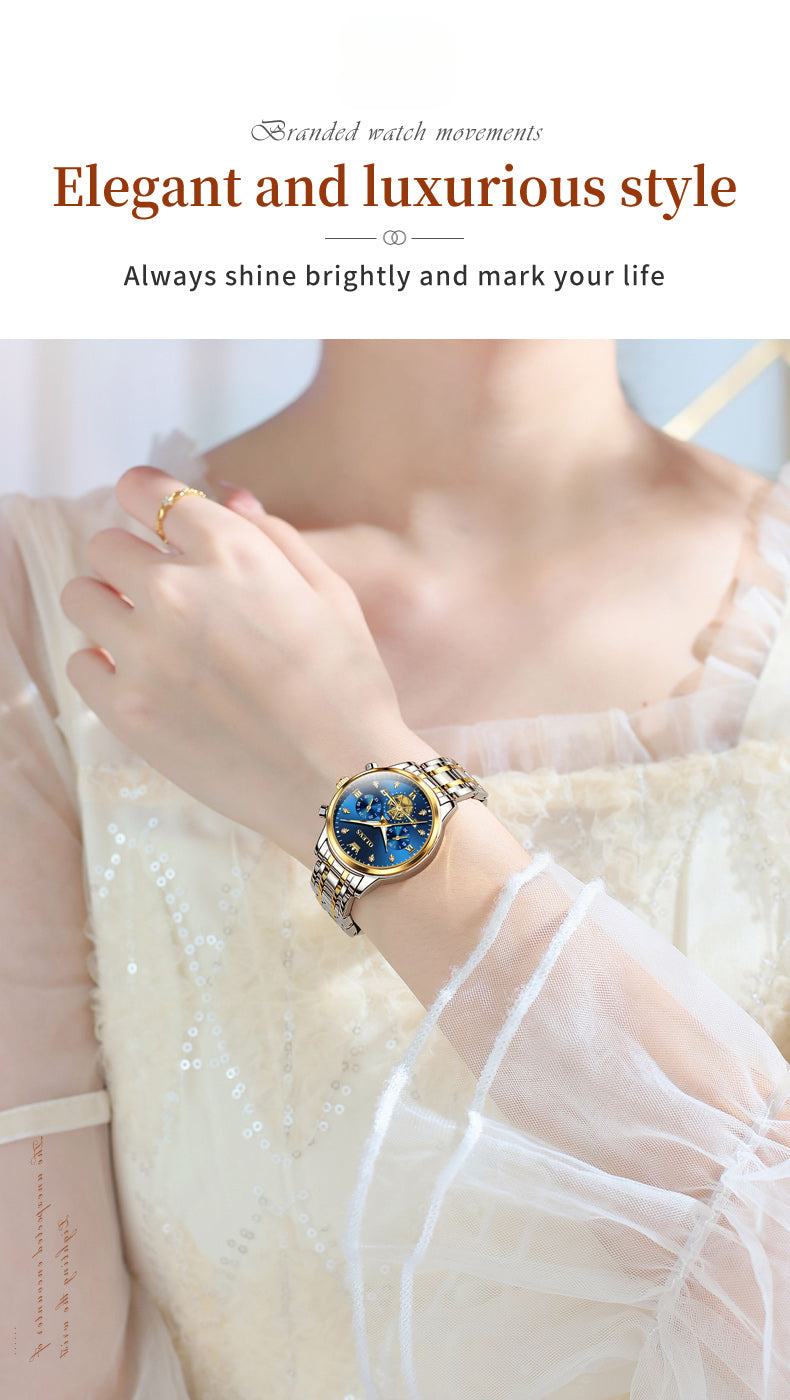 Montre ¨¤ Quartz pour Femme, Design Volant d'Inertie, Diamants ¨¦l¨¦gants, Acier Inoxydable, Chronographe ¨¦tanche, Nouveau, 2897