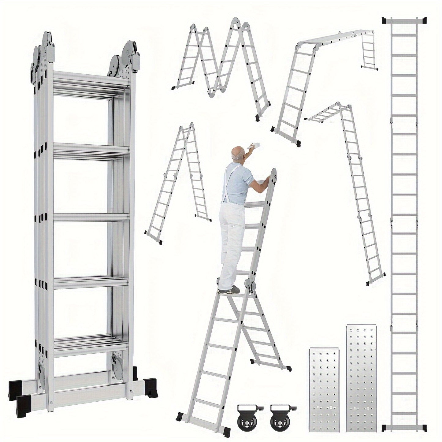 ¨¦chelle multifonction 4X4/4X5 marches ¨¦chelle en aluminium 4.7M/5.8M Max 150kg ¨¦chelle multifonctionnelle ¨¦chelle pliante avec plateforme et roues, ¨¦chelle domestique, Escabeau, Super ¨¦chelle pour la maison et le jardin