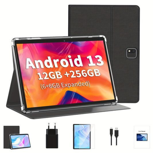 Tablette Android 10 pouces - 12 Go de RAM, 256 Go de ROM, processeur quadric?ur, ¨¦cran HD IPS 10.1 pouces, batterie 8000 mAh, appareil photo 5MP+8MP, GMS, type C - extensible jusqu'¨¤ 1 To