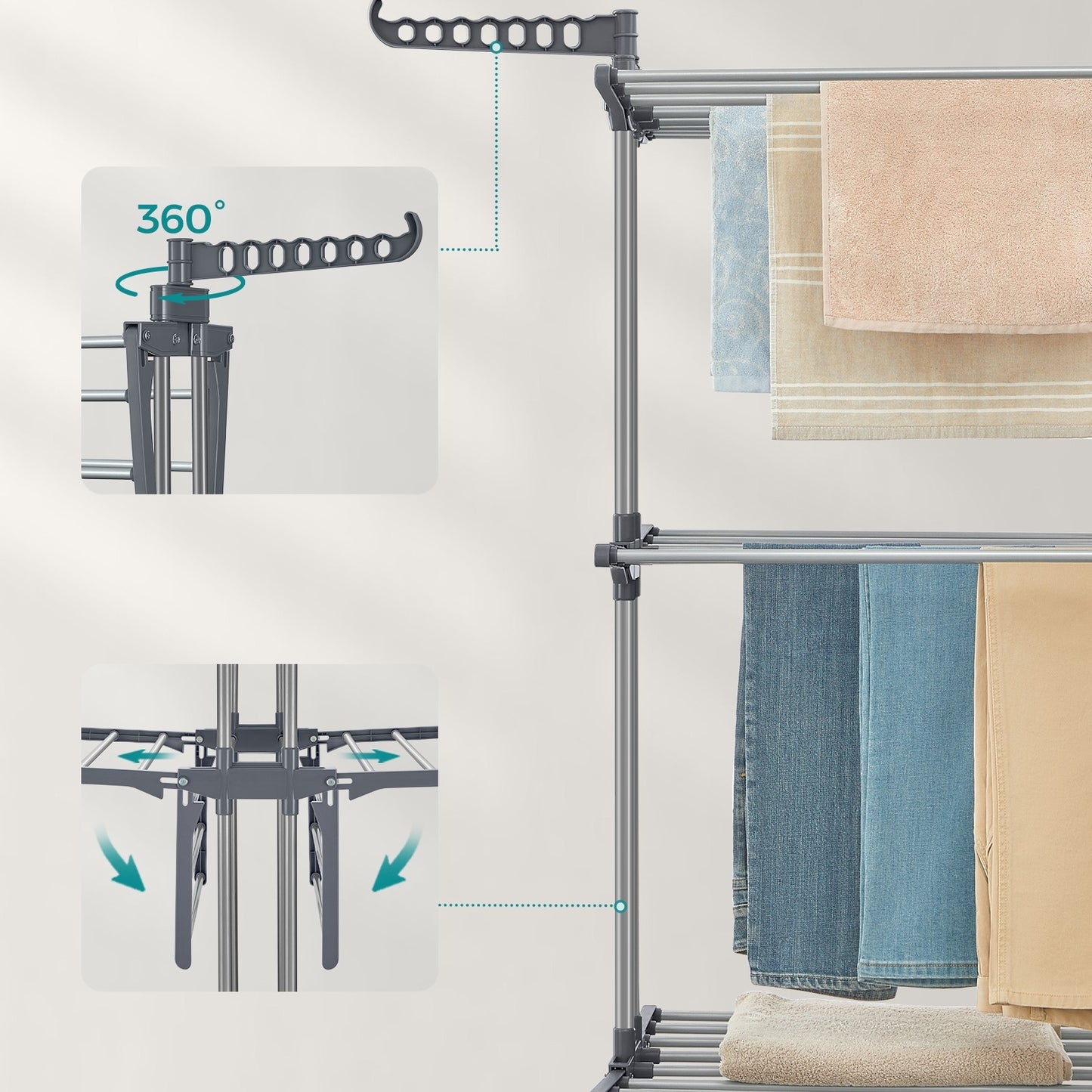 S¨¦choir ¨¤ Linge, Etendoir Linge Int¨¦rieur Pliable, avec roulettes, 4 Niveaux, 64 x 126 x 172 cm, Buanderie, Utilisation Int¨¦rieure et Ext¨¦rieure