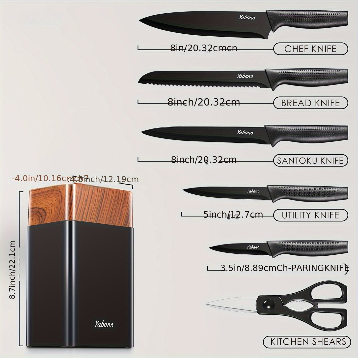 Ensemble de couteaux, ensemble de 7 couteaux de cuisine avec bloc ¨¤ couteaux universel en PE, ensemble de blocs ¨¤ couteaux avec aiguiseur int¨¦gr¨¦, couteaux de cuisine noirs pour hacher, trancher, couper en d¨¦s et couper, gadgets de cuisine cadeaux