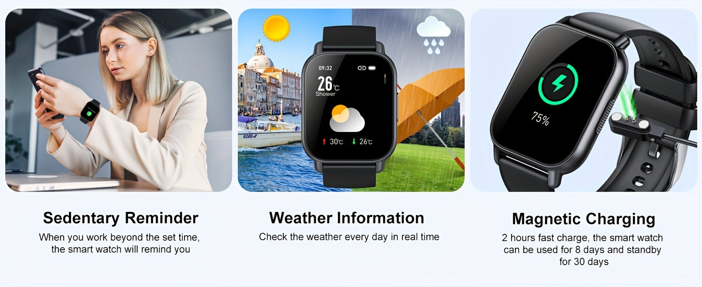 Montre connect¨¦e pour hommes/femmes avec appels sans fil et alertes de messages, montre de fitness avec ¨¦cran tactile HD de 1.85 pouce, 120+ modes sportifs, r¨¦ception/¨¦mission d'appels.