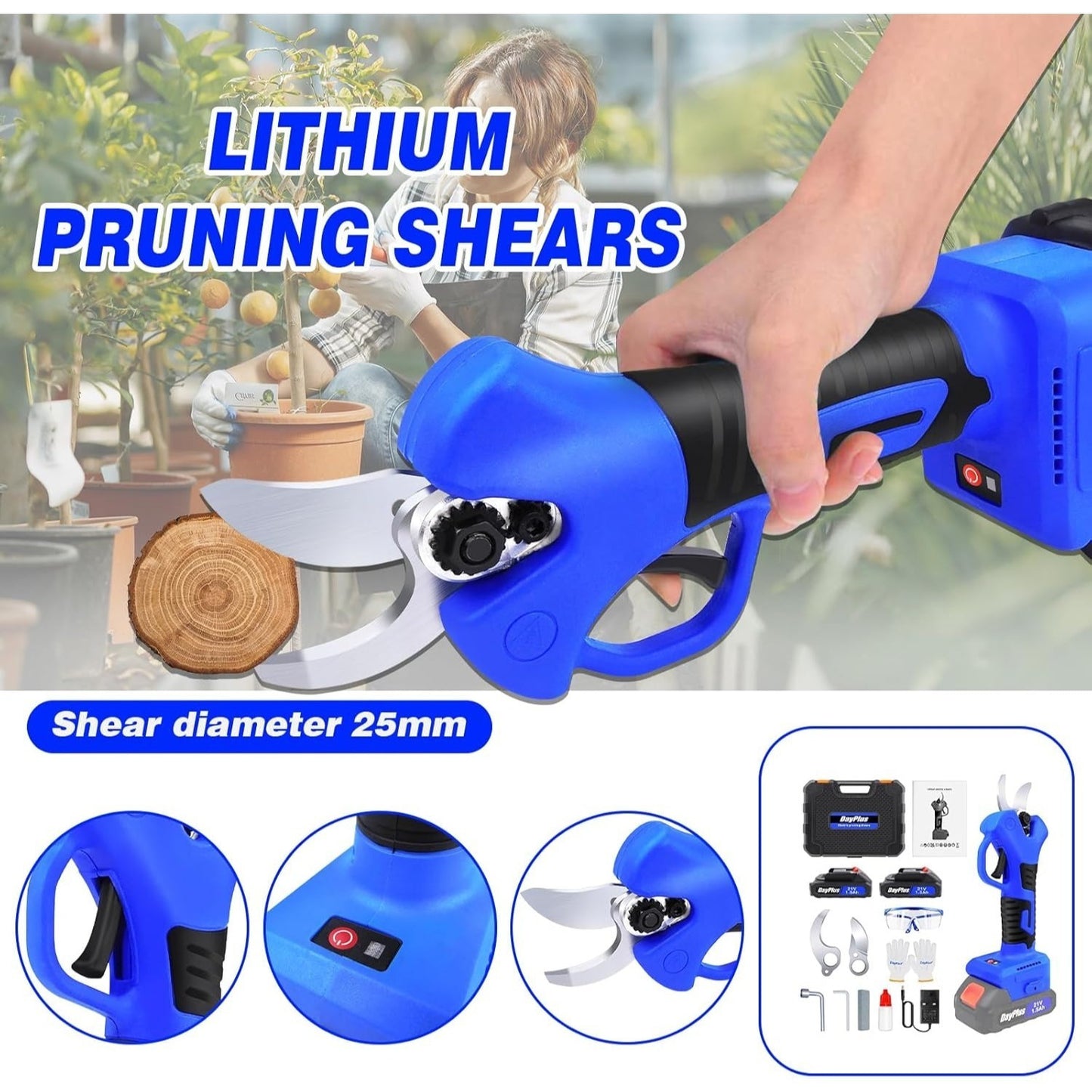 S¨¦cateur ¨¦lectrique, S¨¦cateur de Jardin Sans Fil avec 2PCS Batterie, Cisailles ¨¦lectriques Professionnels de 30mm de Diam¨¨tre Pour Branches de Arbres, Moteur Sans Balais