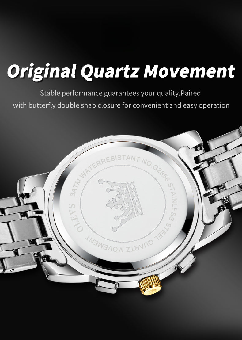 Montre ¨¤ Quartz pour Homme, Modules de Volant d'Inertie, Chronographe Seton, Phase de Lune, Montres-Bracelets Multifonctionnelles en Acier Inoxydable, 2856