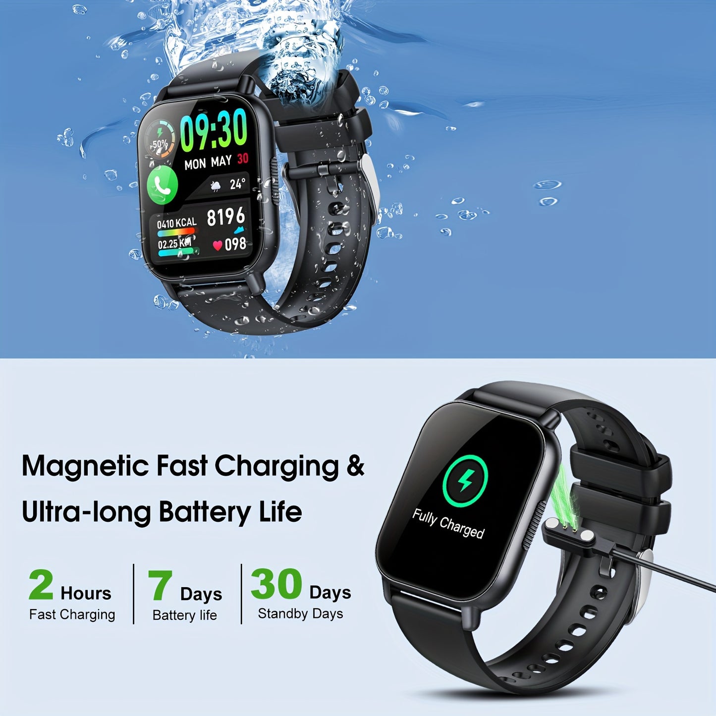 Montre connect¨¦e pour hommes/femmes avec appels sans fil et alertes de messages, montre de fitness avec ¨¦cran tactile HD de 1.85 pouce, 120+ modes sportifs, r¨¦ception/¨¦mission d'appels.