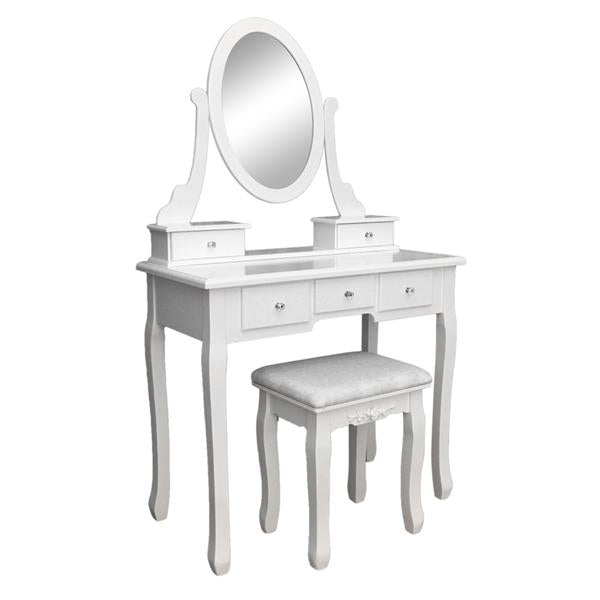 Rotation 360¡ã Miroir simple 5 tiroirs Coiffeuse Blanc