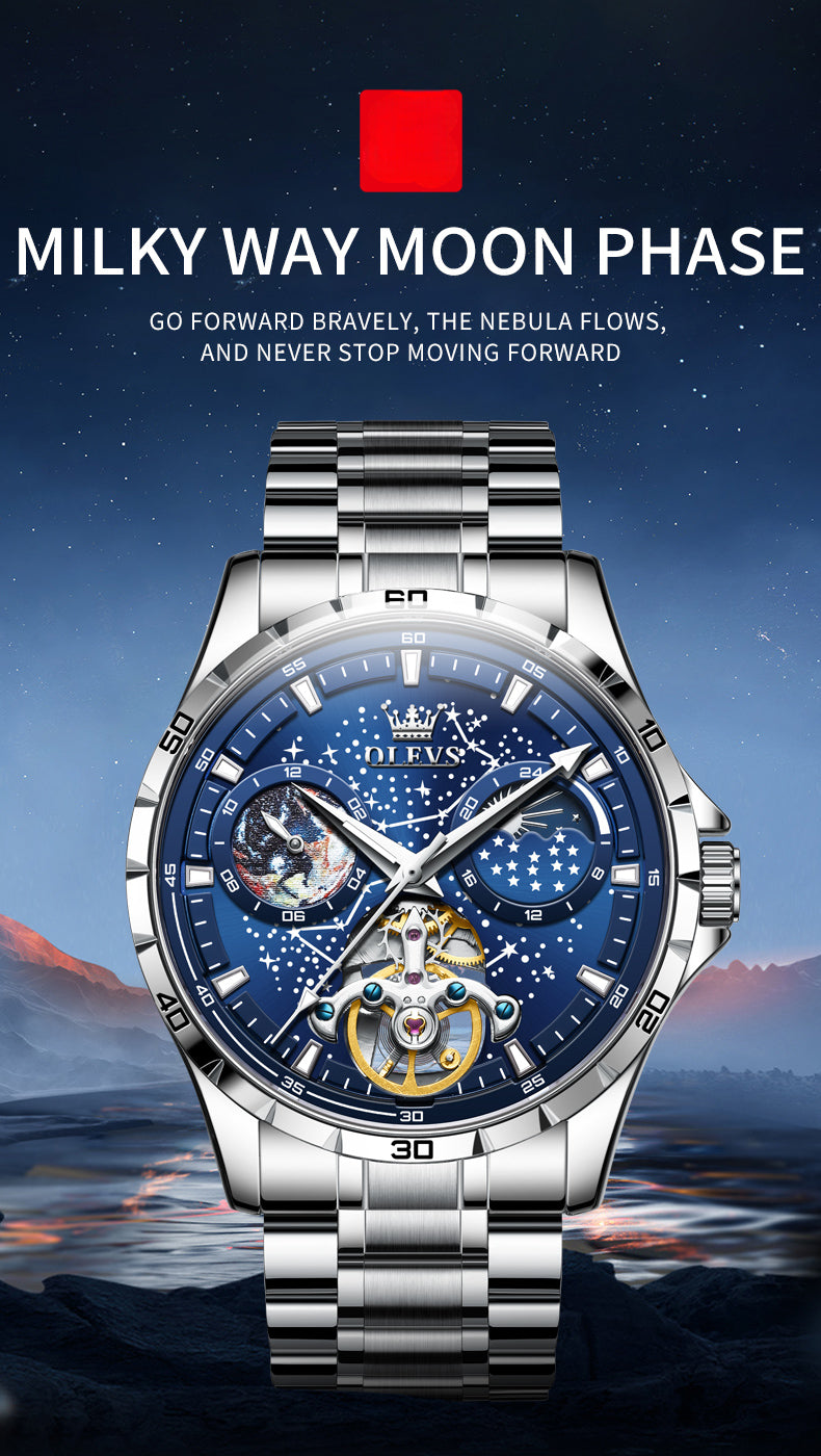Montre m¨¦canique ¨¦tanche enti¨¨rement automatique pour homme, montres ¨¦tanches, phase de lune ¨¦toil¨¦e, marque sup¨¦rieure originale, chaussures multifonctionnelles