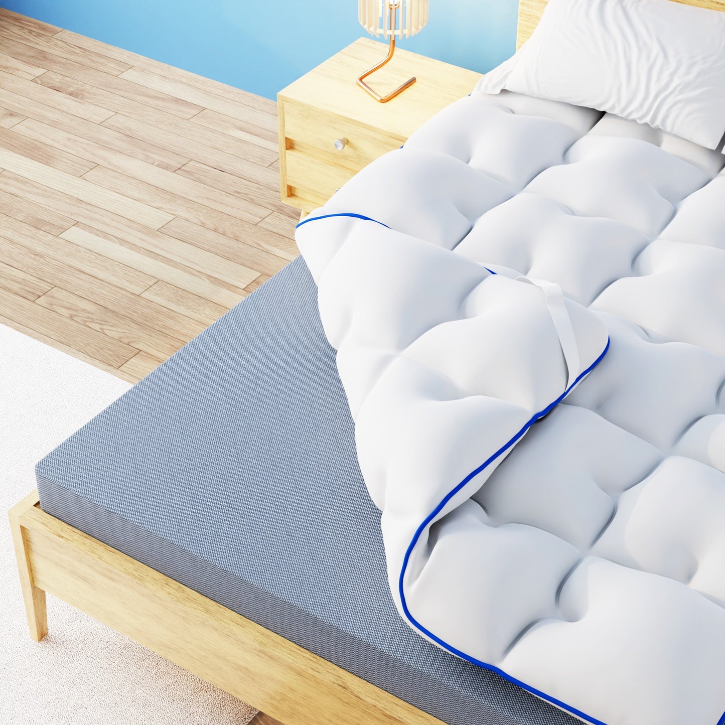 Surmatelas Diamant en Microfibre - Confort Optimal avec Liser¨¦ Bleu - Moelleux, Anti-Acarien et Respirant - Compatible avec Matelas 1-2 Places pour Adultes et Enfants, 140 x 190 cm