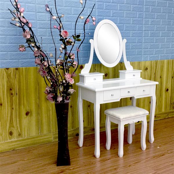 Rotation 360¡ã Miroir simple 5 tiroirs Coiffeuse Blanc