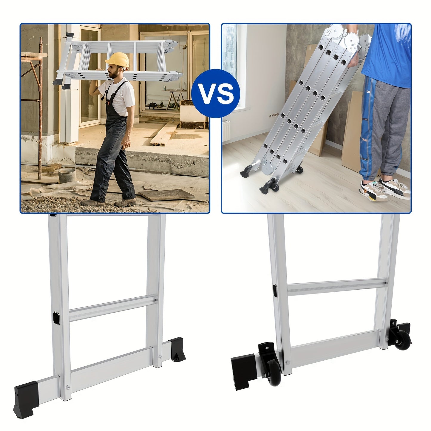 ¨¦chelle multifonction 4X4/4X5 marches ¨¦chelle en aluminium 4.7M/5.8M Max 150kg ¨¦chelle multifonctionnelle ¨¦chelle pliante avec plateforme et roues, ¨¦chelle domestique, Escabeau, Super ¨¦chelle pour la maison et le jardin