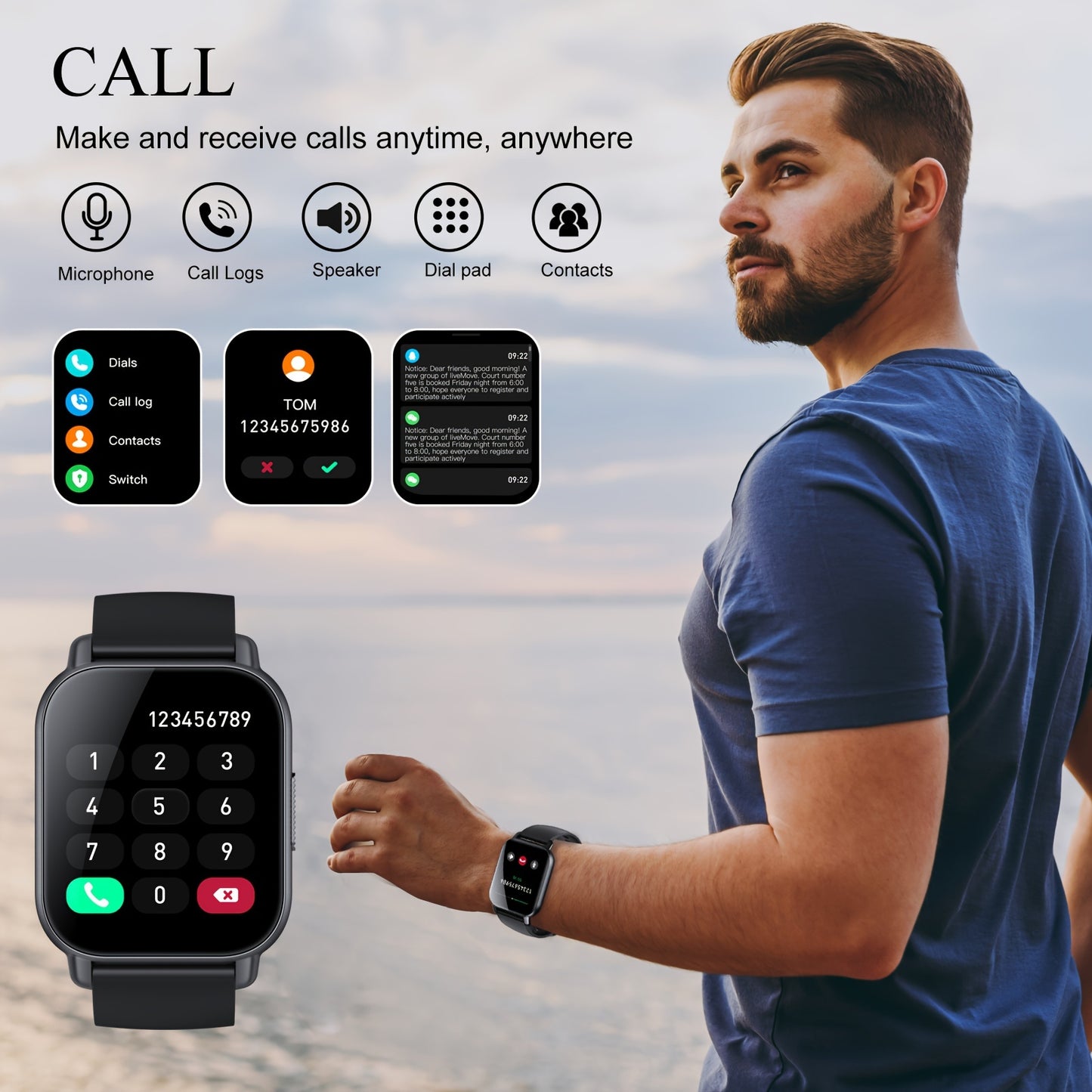 Montre connect¨¦e pour hommes/femmes avec appels sans fil et alertes de messages, montre de fitness avec ¨¦cran tactile HD de 1.85 pouce, 120+ modes sportifs, r¨¦ception/¨¦mission d'appels.