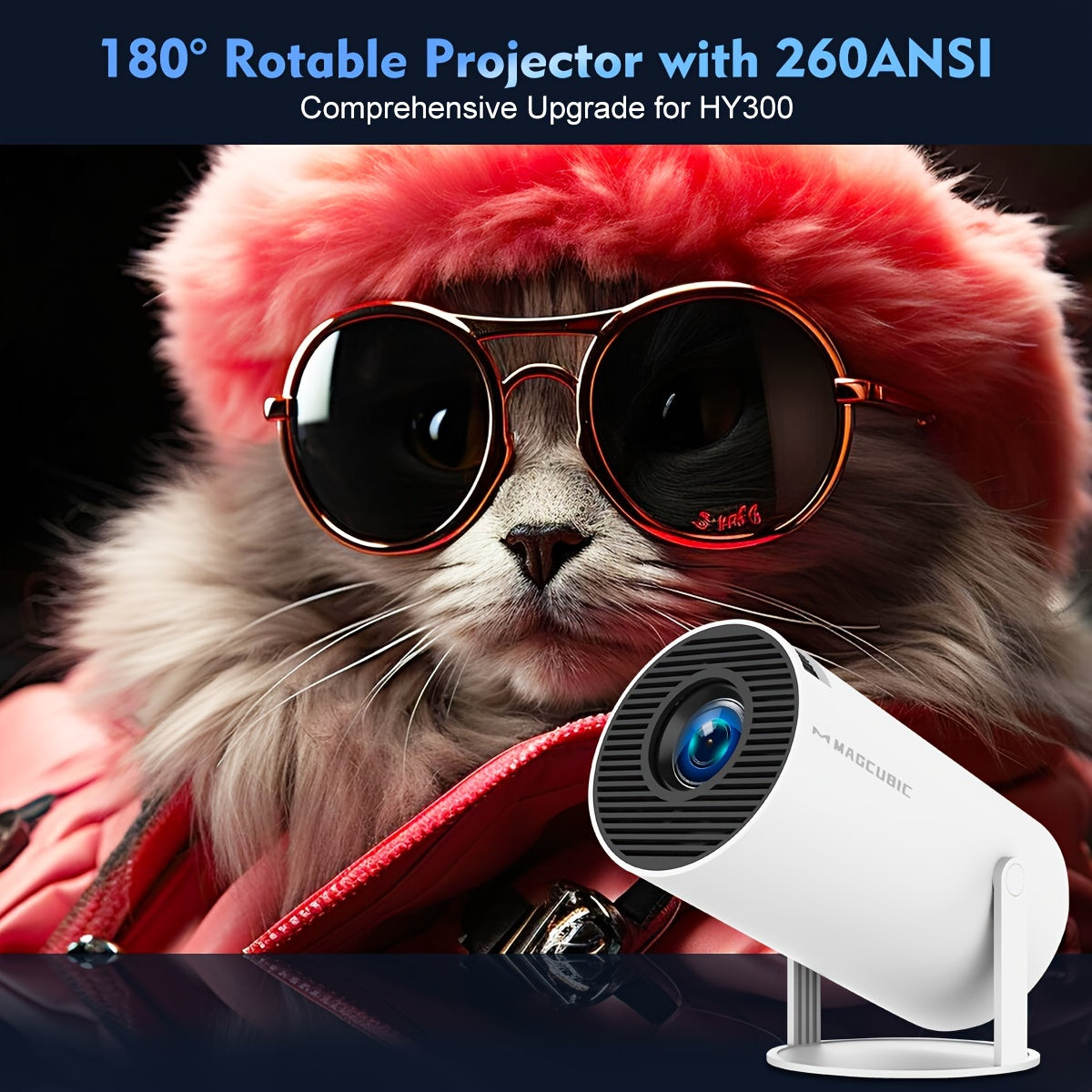Projecteur 4K Android 11 HY300 Double Wifi6 260ANSI Allwinner H713 Wireless5.0 1080P 1280*720P Cin¨¦ma Ext¨¦rieur Portable Projecteur