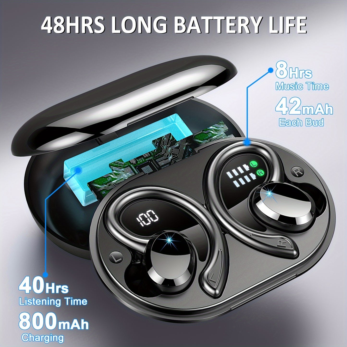 Q38 ¨¦couteurs sans fil, ¨¦couteurs st¨¦r¨¦o surround, ¨¦couteurs de sport ¨¤ longue lecture, bouchons d'oreille avec microphone int¨¦gr¨¦, ¨¦couteurs antibruit pour l'exercice