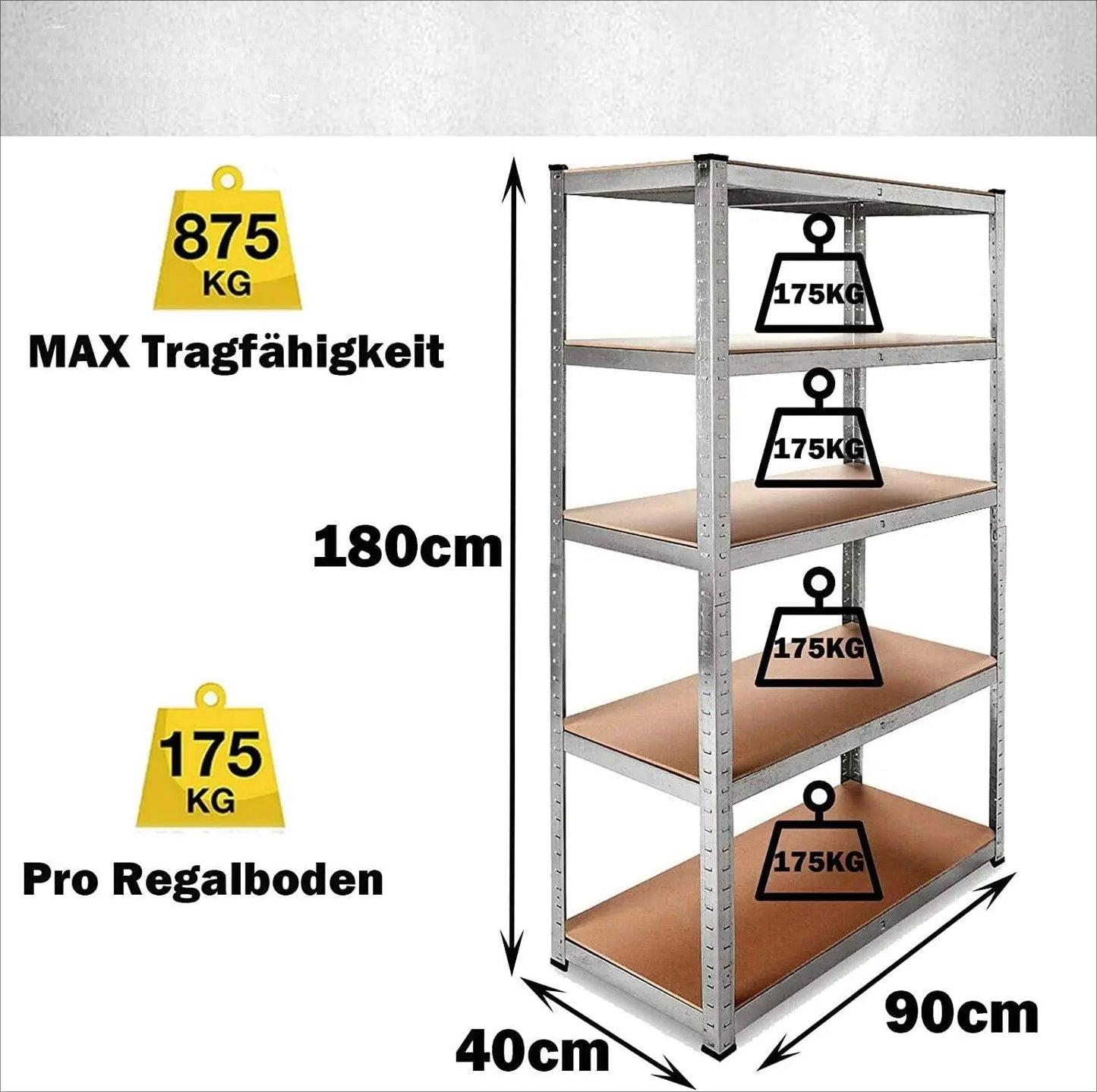 ¨¦tag¨¨re de Garage en M¨¦tal, Sans Boules, R¨¦glable, ¨¦tag¨¨re d'Atelier, Charge Maximale 875kg, Installation Facile