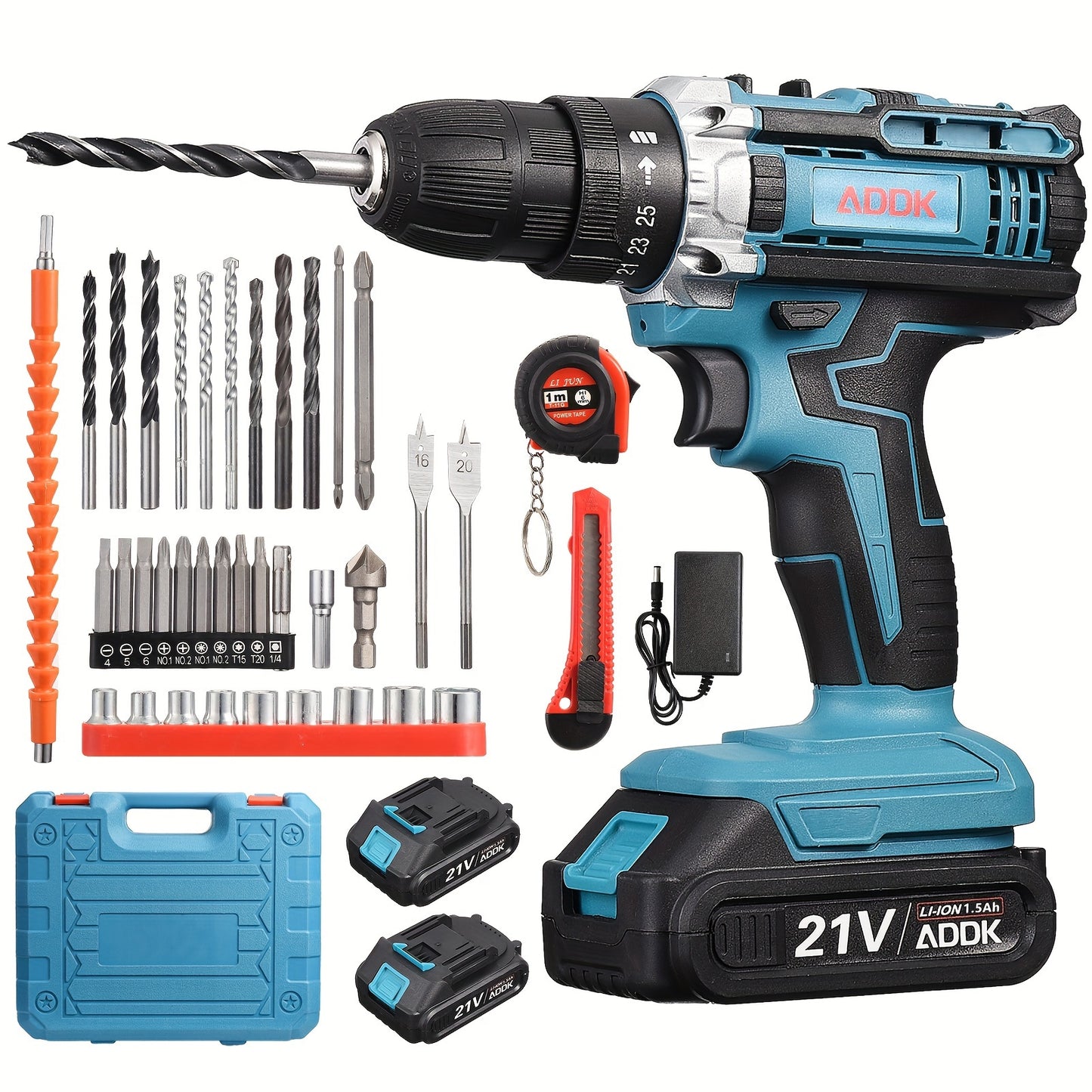 Ensemble de tournevis sans fil 21V avec 2 batteries et 37 accessoires 25+1 R¨¦glage du couple, 2 vitesses variables (moteur sans balais 1500mA)
