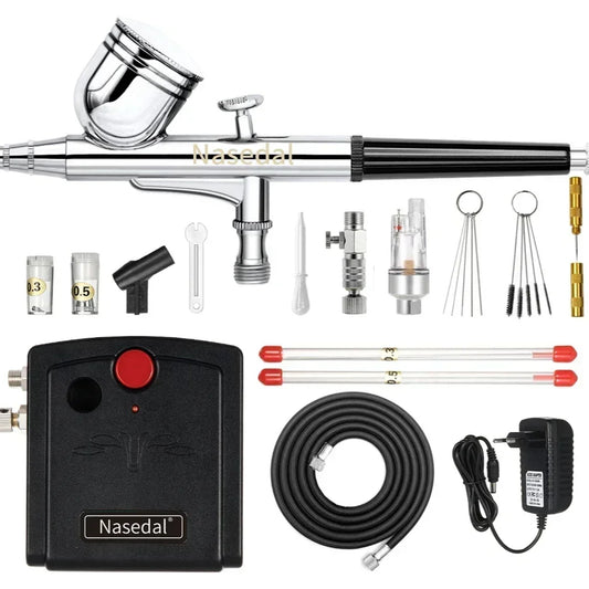 Kit de compresseur d'a¨¦rographe ¨¤ double Action NT-19 mm, pistolet de pulv¨¦risation d'a¨¦rographe pour Nail a¨¦rographe mod¨¨le gateau voiture chaussures peinture de poisson 0.3