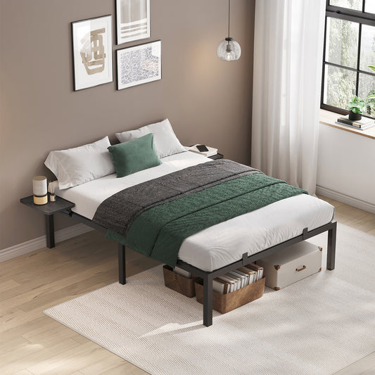 Lit Simple, Lit 1 Personne/Lit Double, Lit 2 Personnes, Cadre de Lit en M¨¦tal avec ¨¦tag¨¨res de Rangement, Lit Adolescent, Adapt¨¦ pour Matelas 160 x 200 cm, Montage Facile, Noir Classique