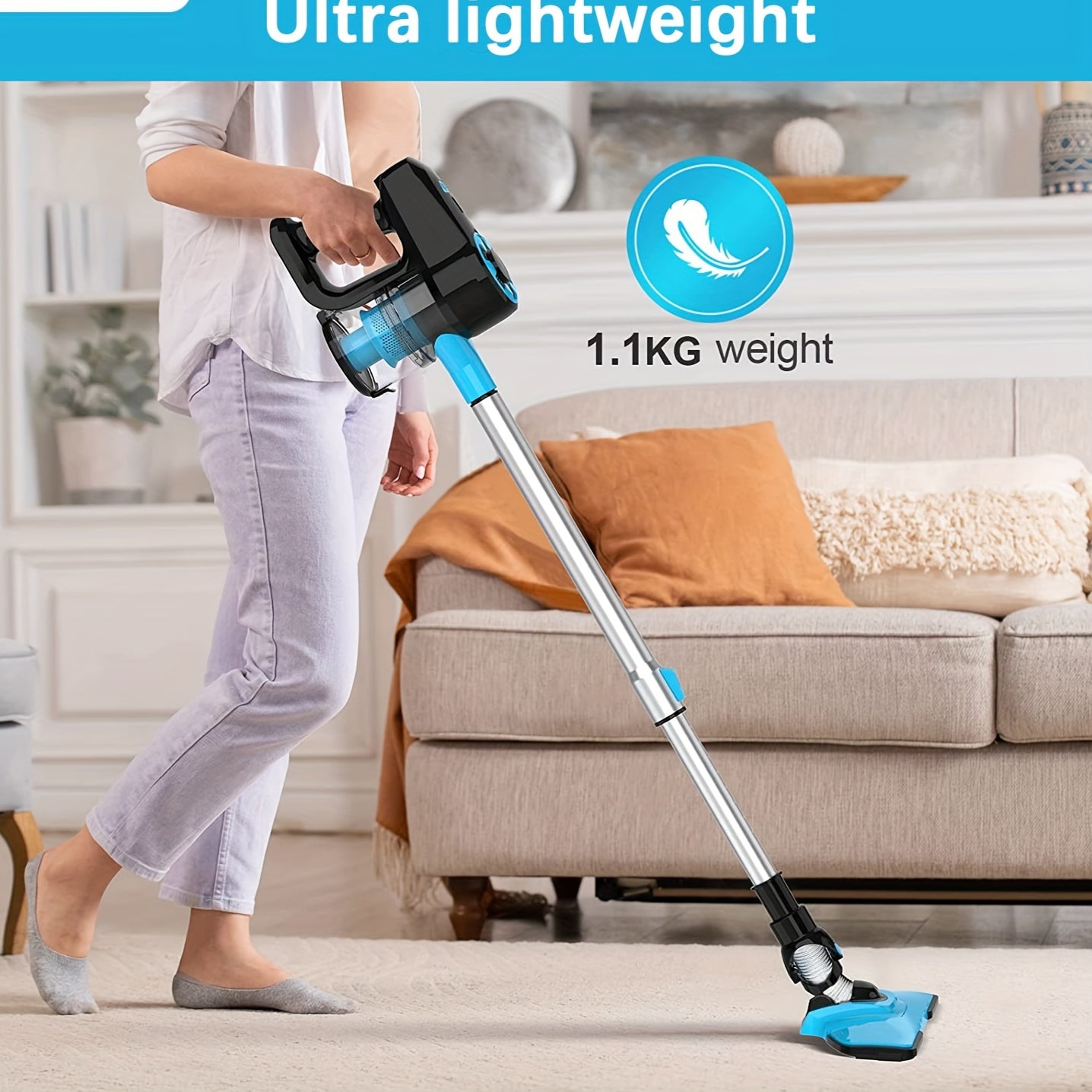 N3 Aspirateur sans fil, aspirateur balai l¨¦ger 6 en 1 avec batterie 2200 MAh, aspirateur rechargeable puissant, autonomie maximale de 40 minutes, parfait pour les sols en bois dur, les tapis et les poils d'animaux.