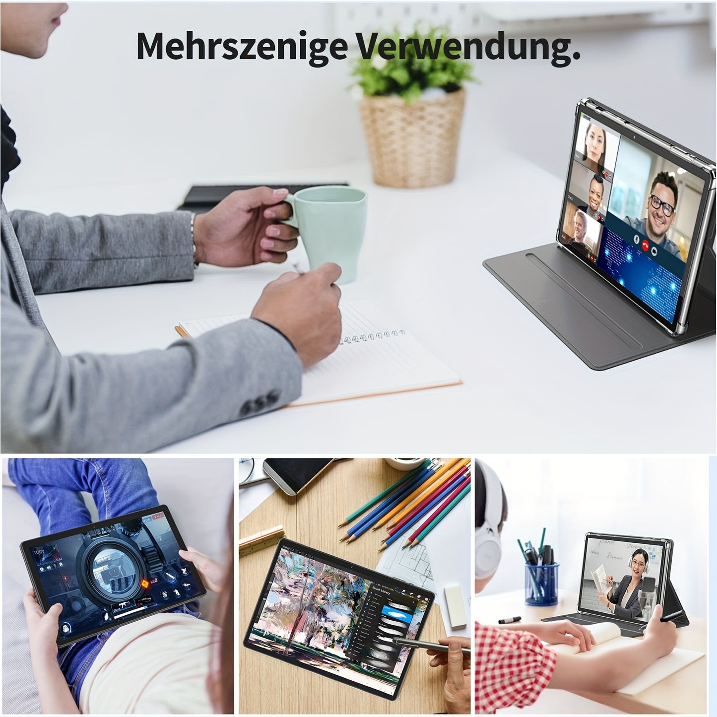 Tablette Android 10 pouces - 12 Go de RAM, 256 Go de ROM, processeur quadric?ur, ¨¦cran HD IPS 10.1 pouces, batterie 8000 mAh, appareil photo 5MP+8MP, GMS, type C - extensible jusqu'¨¤ 1 To