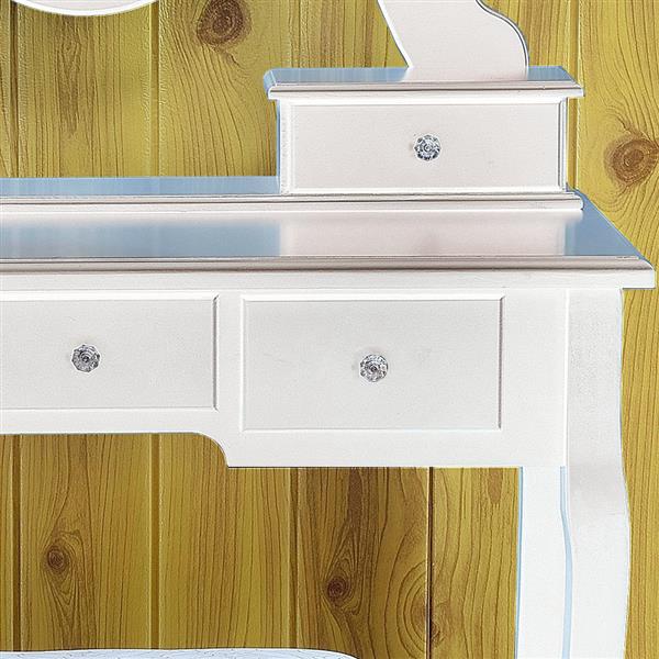 Rotation 360¡ã Miroir simple 5 tiroirs Coiffeuse Blanc