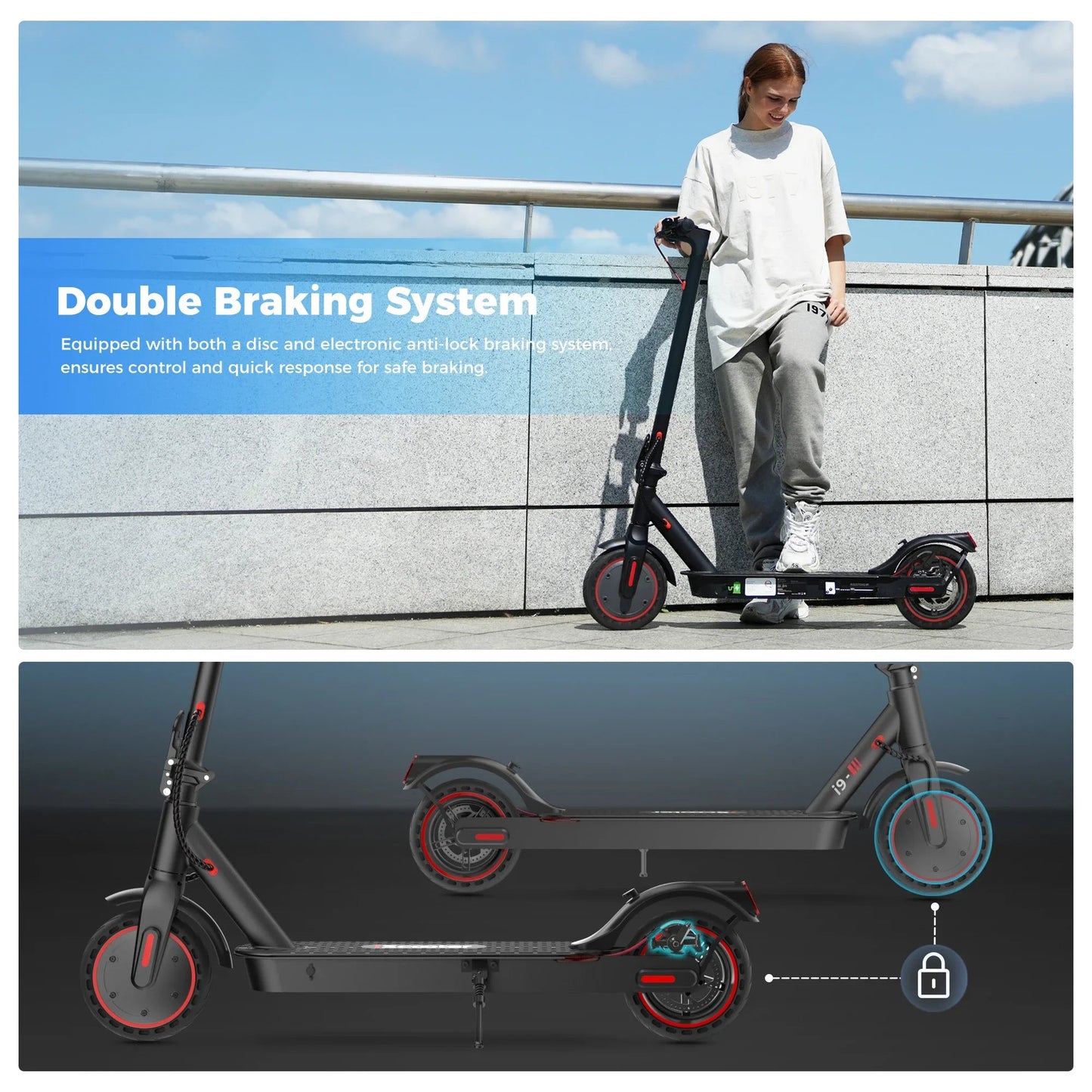 Trottinette ¨¦lectrique Pliable i9 pour Adultes, Scooter en Nid d'Abeille, Scooter ¨¦lectrique, 350W, 7,5 Ah, 30km, h, 8.5 Pouces