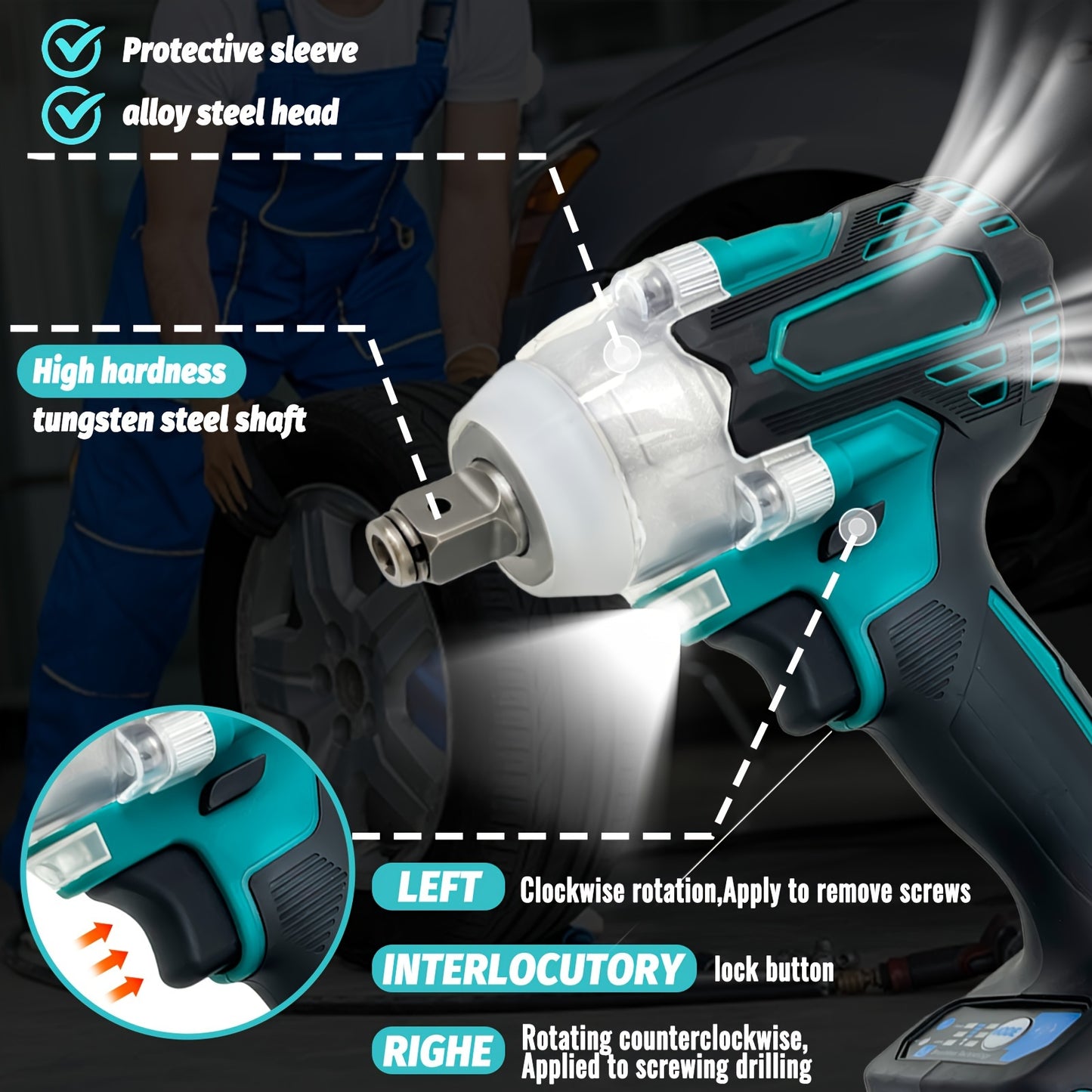 Cl¨¦ ¨¤ chocs sans fil 1/2 pouce carr¨¦ 560 Nm et 1/4 pouce hexagonal multifonctionnelle professionnelle avec batterie lithium-ion 18 V 2 x 5500 mAh et 4 douilles et ¨¦tui portable compatible avec Makita