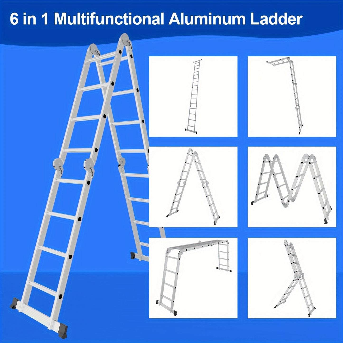 ¨¦chelle multifonction 4X4/4X5 marches ¨¦chelle en aluminium 4.7M/5.8M Max 150kg ¨¦chelle multifonctionnelle ¨¦chelle pliante avec plateforme et roues, ¨¦chelle domestique, Escabeau, Super ¨¦chelle pour la maison et le jardin