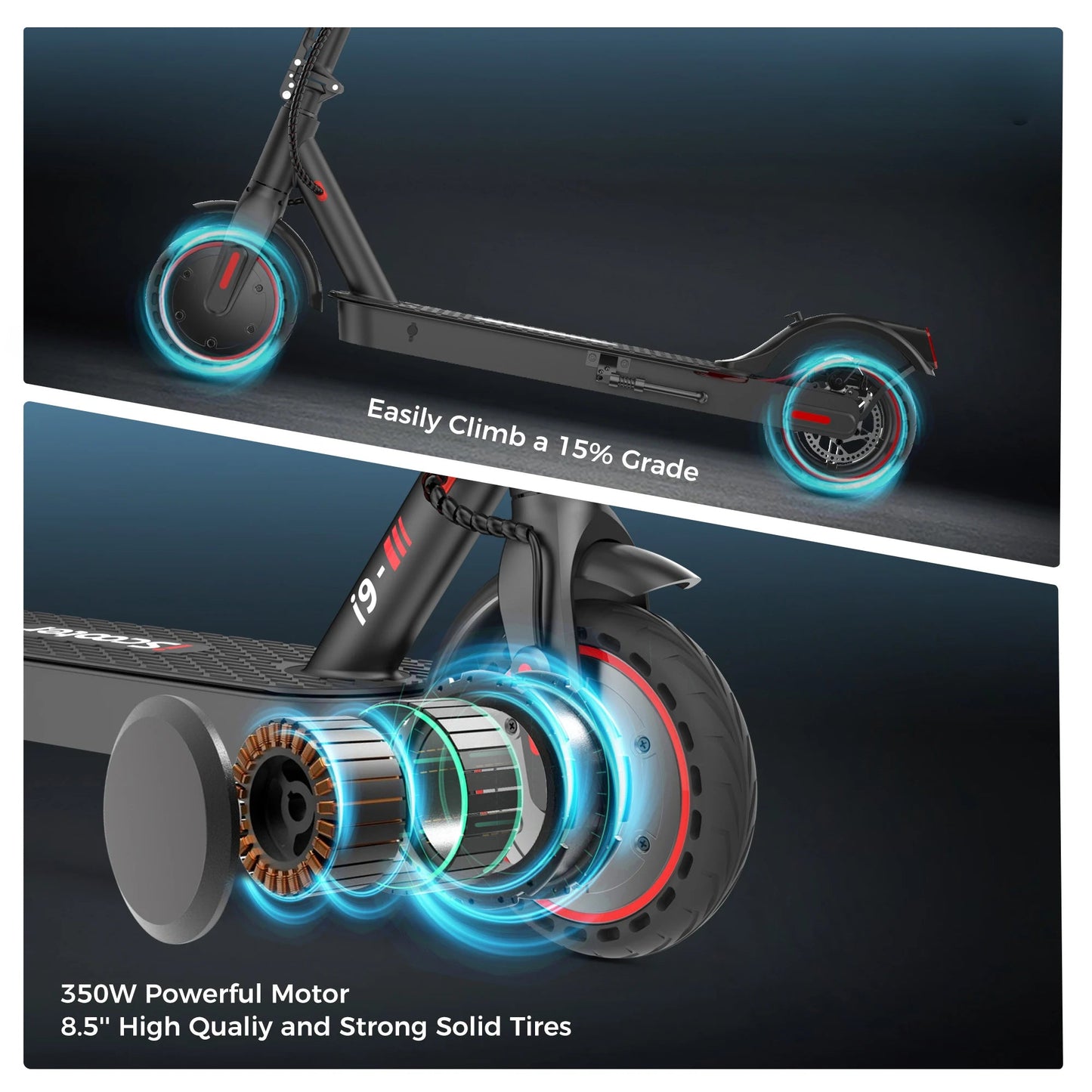 Trottinette ¨¦lectrique Pliable i9 pour Adultes, Scooter en Nid d'Abeille, Scooter ¨¦lectrique, 350W, 7,5 Ah, 30km, h, 8.5 Pouces