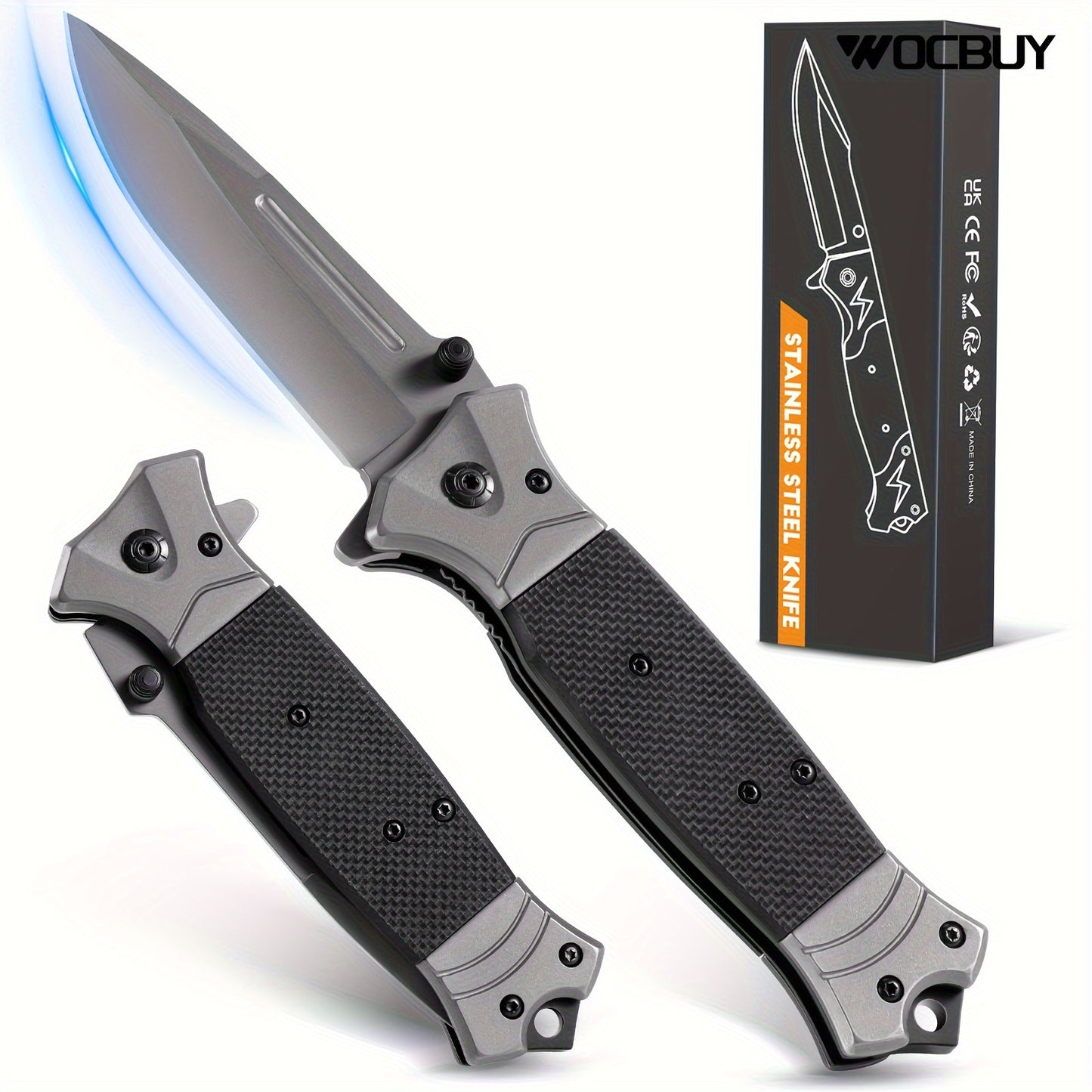Couteau de poche pliable, couteau pliant en acier inoxydable tranchant 3Cr13 avec clip de poche et verrouillage de doublure, couteau ¨¤ une main EDC couteau de survie avec brise-vitre, couteau de chasse couteau de camping pour hommes