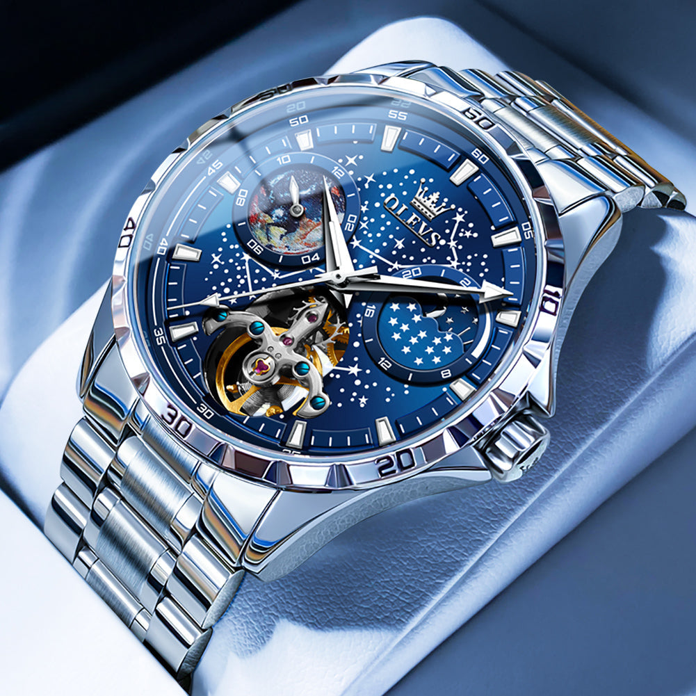 Montre m¨¦canique ¨¦tanche enti¨¨rement automatique pour homme, montres ¨¦tanches, phase de lune ¨¦toil¨¦e, marque sup¨¦rieure originale, chaussures multifonctionnelles
