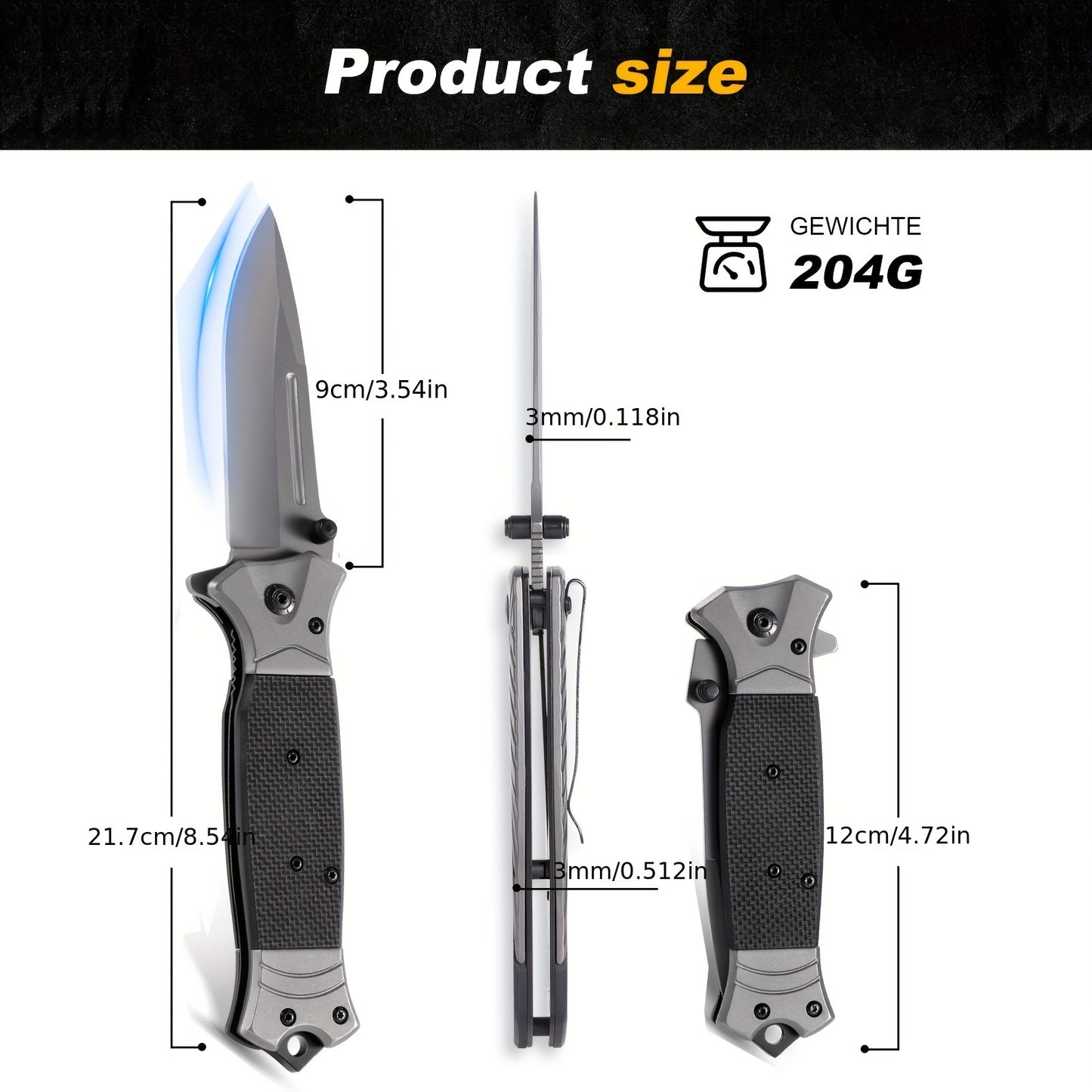 Couteau de poche pliable, couteau pliant en acier inoxydable tranchant 3Cr13 avec clip de poche et verrouillage de doublure, couteau ¨¤ une main EDC couteau de survie avec brise-vitre, couteau de chasse couteau de camping pour hommes