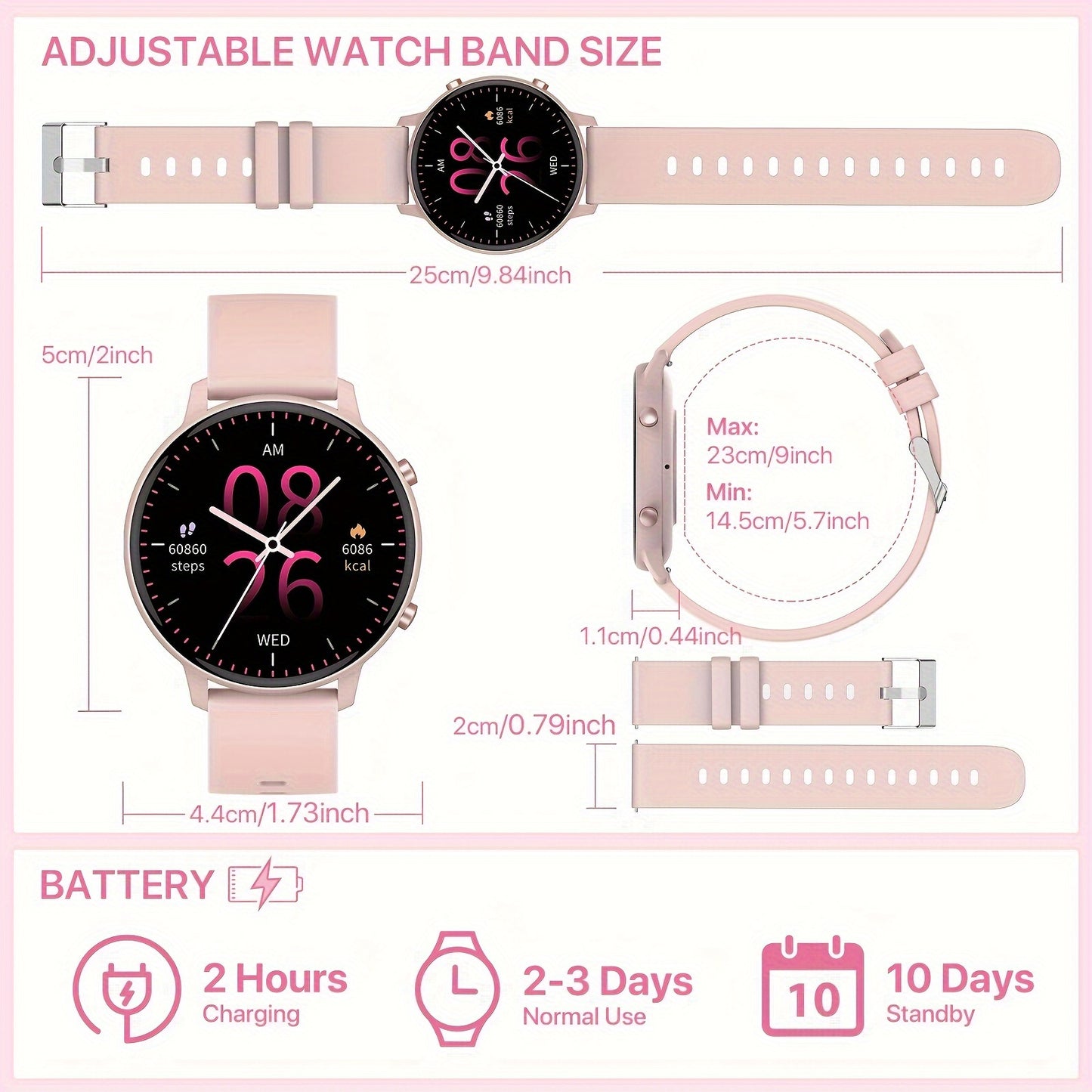 Cadeau de montre intelligente pour femmes, écran tactile complet de 1.39 pouce, montre d'appel intelligente avec réponse et appel pour iPhone et téléphones Android, notification de message, suivi de la forme physique, podomètre, distance, calories, plus d