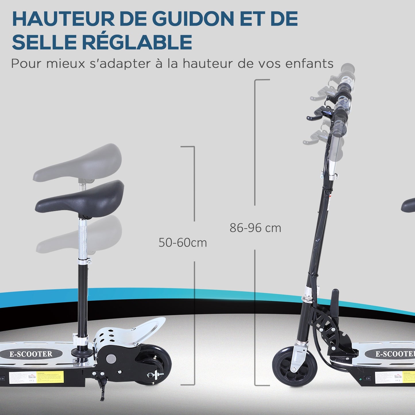 Trottinette ¨¦lectrique 120 W pliable pour enfant de 7 ¨¤ 12 ans hauteur guidon et selle r¨¦glable 10 Km/h max. noir