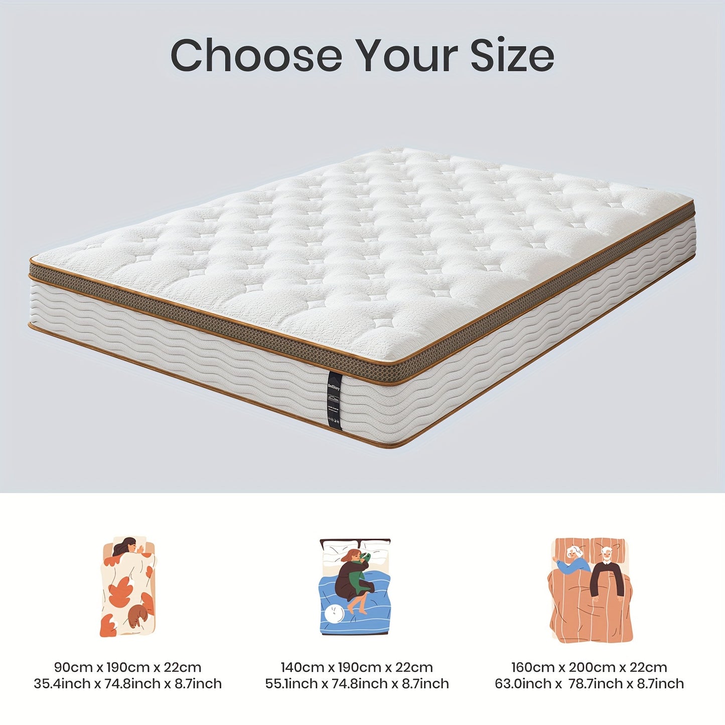 Matelas ¨¤ ressorts ensach¨¦s, mousse ¨¤ m¨¦moire de forme, technologie hybride multicouche, confort personnalis¨¦ - ¨¦paisseur 22 cm,90x190cm