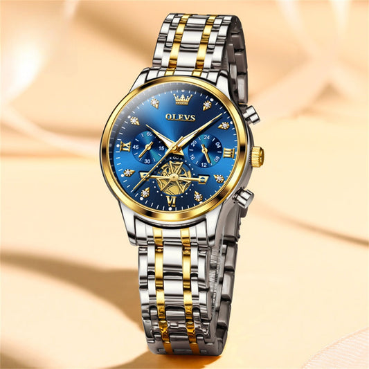 Montre ¨¤ Quartz pour Femme, Design Volant d'Inertie, Diamants ¨¦l¨¦gants, Acier Inoxydable, Chronographe ¨¦tanche, Nouveau, 2897