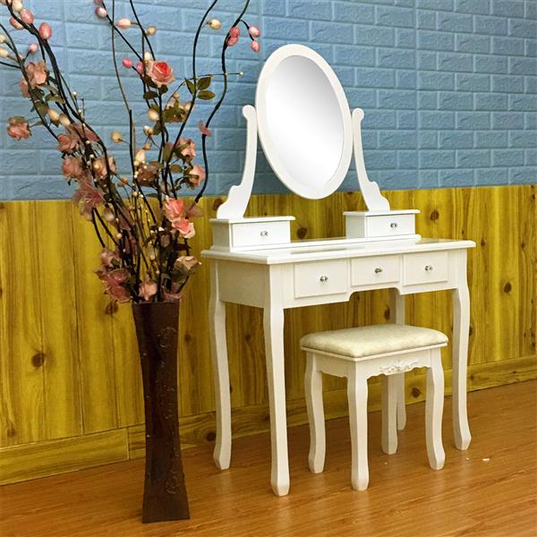 Rotation 360¡ã Miroir simple 5 tiroirs Coiffeuse Blanc