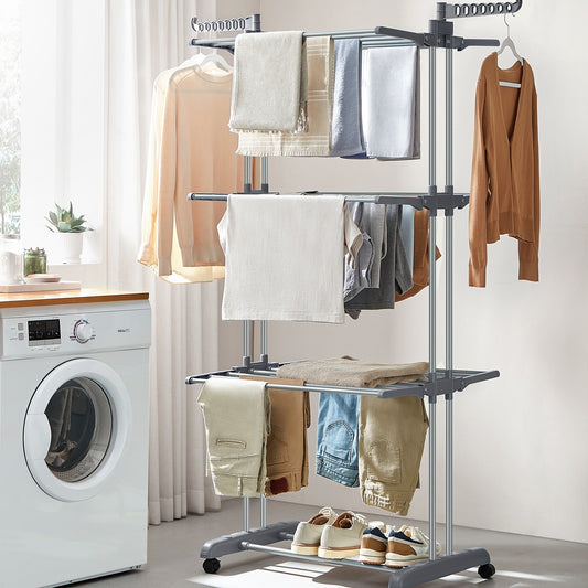 S¨¦choir ¨¤ Linge, Etendoir Linge Int¨¦rieur Pliable, avec roulettes, 4 Niveaux, 64 x 126 x 172 cm, Buanderie, Utilisation Int¨¦rieure et Ext¨¦rieure