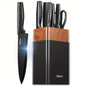 Ensemble de couteaux, ensemble de 7 couteaux de cuisine avec bloc ¨¤ couteaux universel en PE, ensemble de blocs ¨¤ couteaux avec aiguiseur int¨¦gr¨¦, couteaux de cuisine noirs pour hacher, trancher, couper en d¨¦s et couper, gadgets de cuisine cadeaux