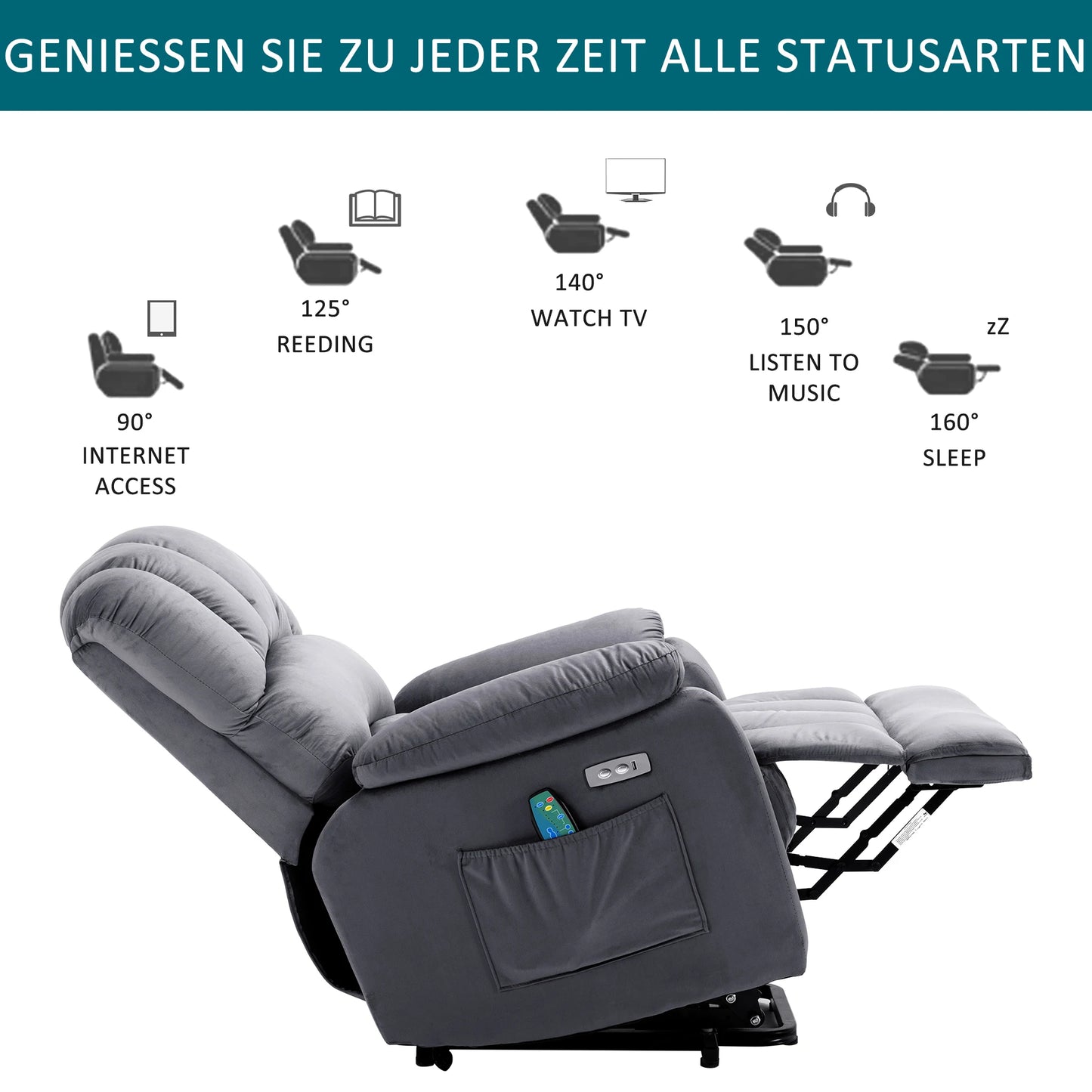 Chaises de relaxation et inclinables, chaise TV avec fonction inclinable, chaise personnalis¹Èe valide avec t¹Èl¹Ècommande, tissu inclinable