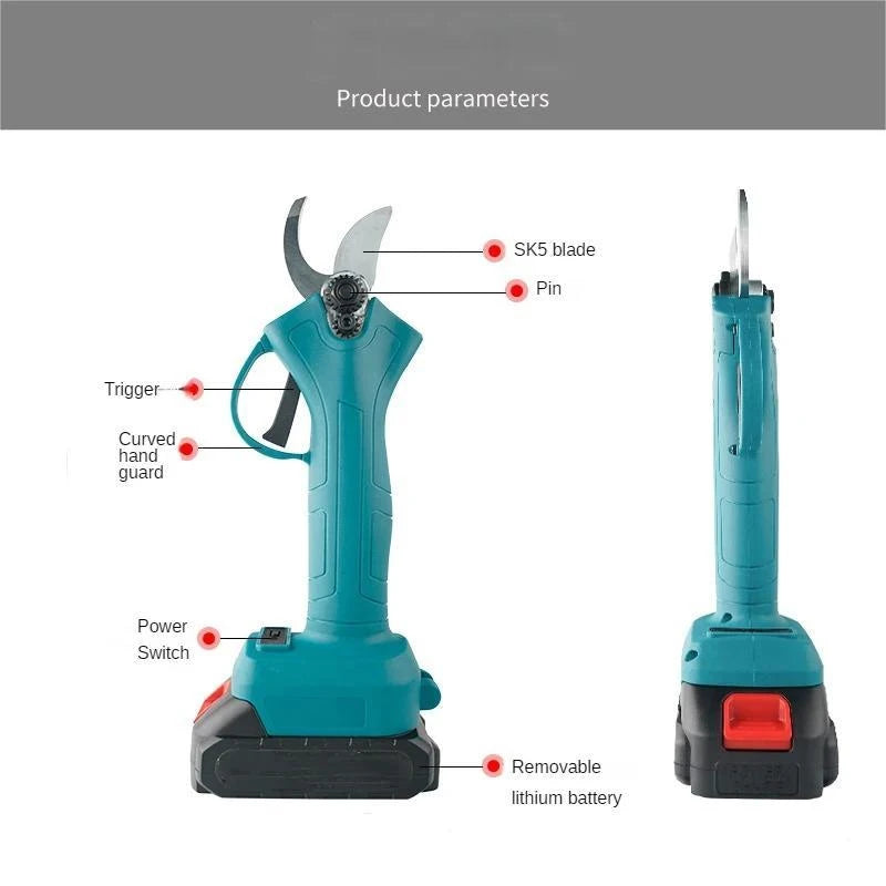 S¨¦cateur ¨¦lectrique sans fil pour batterie Makita, ciseaux de jardin sans balais, arbre fruitier, bonsa?, outil de jardin, 500W, 2 Battery 1 EU Plug