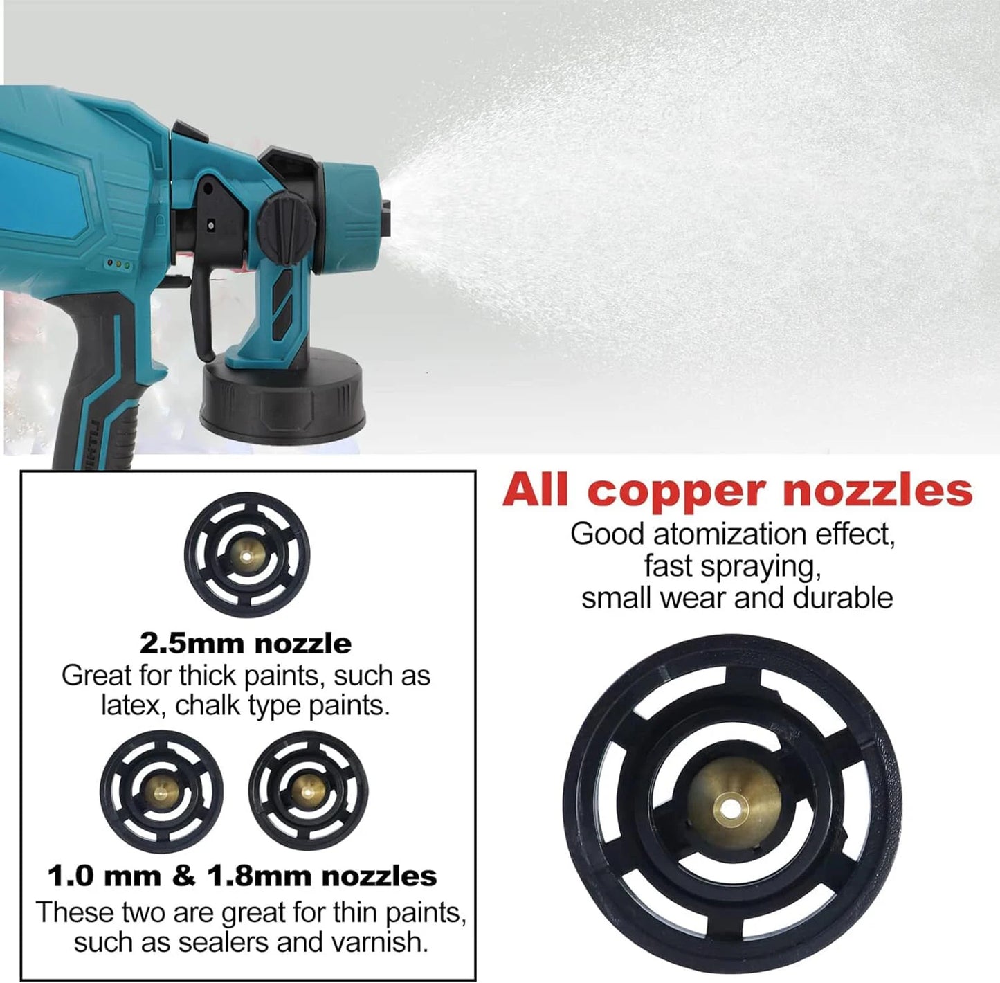 Pistolet pulv¨¦risateur ¨¦lectrique sans fil, pulv¨¦risateur de peinture domestique portable, a¨¦rographe de rev¨ºtement en acier pour meubles automobiles, batterie 18V, 1000ml