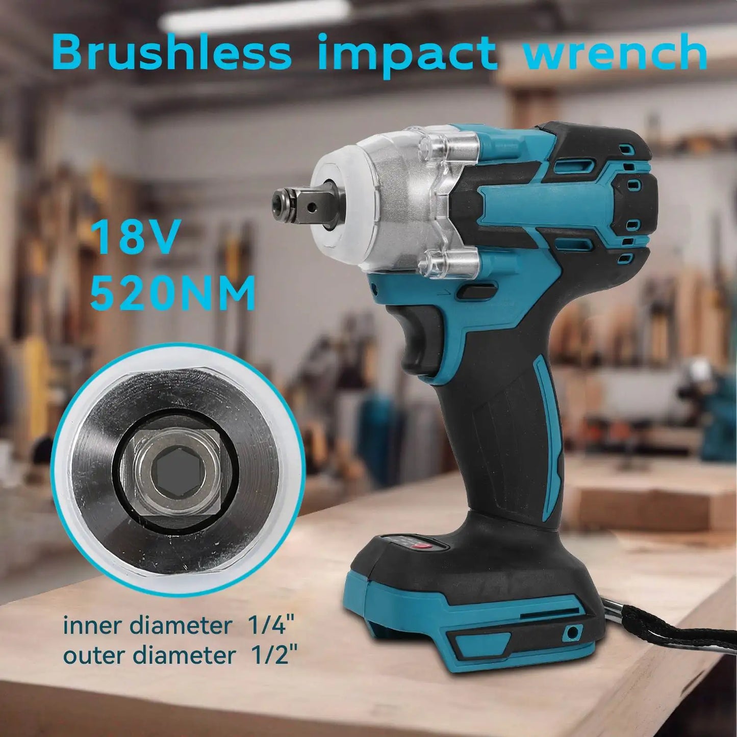 Perceuse ½Ç percussion ¹Èlectrique sans fil, sans balais, perceuse ½Ç main, outil ¹Èlectrique ½Ç douille, batterie Makita 18V, 520 N.M, 1/2"