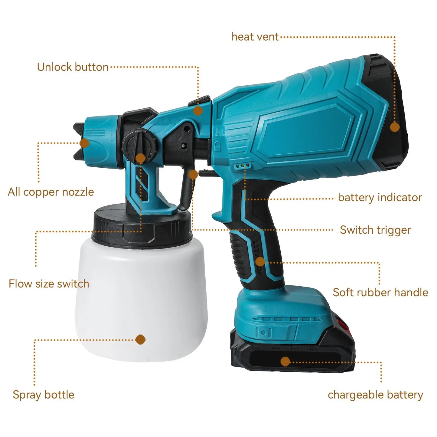 Pistolet pulv¨¦risateur ¨¦lectrique sans fil portable, pulv¨¦risateur de peinture domestique, a¨¦rographe de rev¨ºtement en acier pour meubles automobiles, batterie Makita 18V, 1000ml
