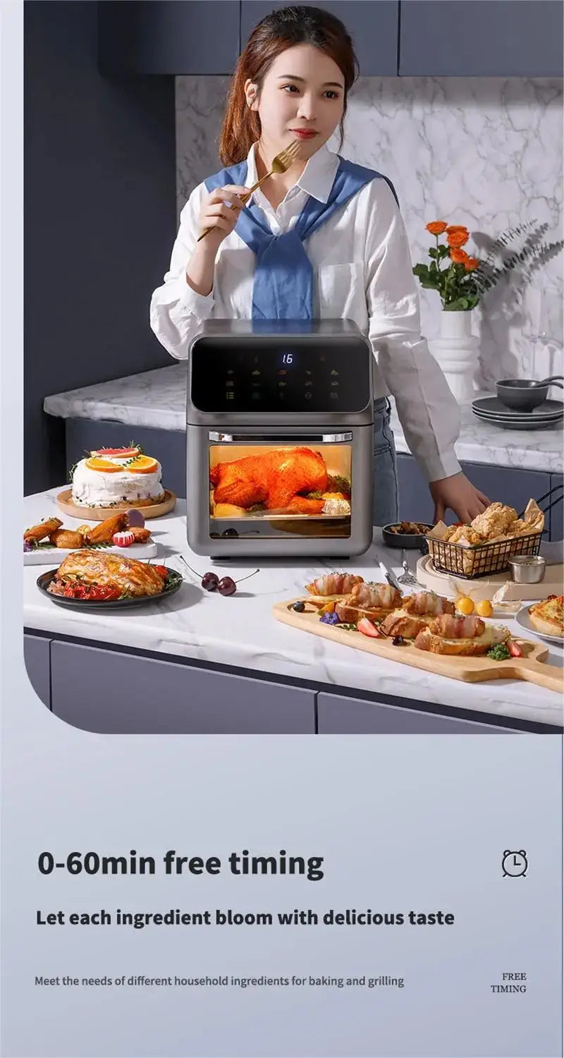 Friteuse ½Ç air ¹Èlectrique sans huile, machine ½Ç r?tir et ½Ç frire multifonctionnelle, ¹Ècran tactile LED visuel, grande capacit¹È, 10L, 1500W