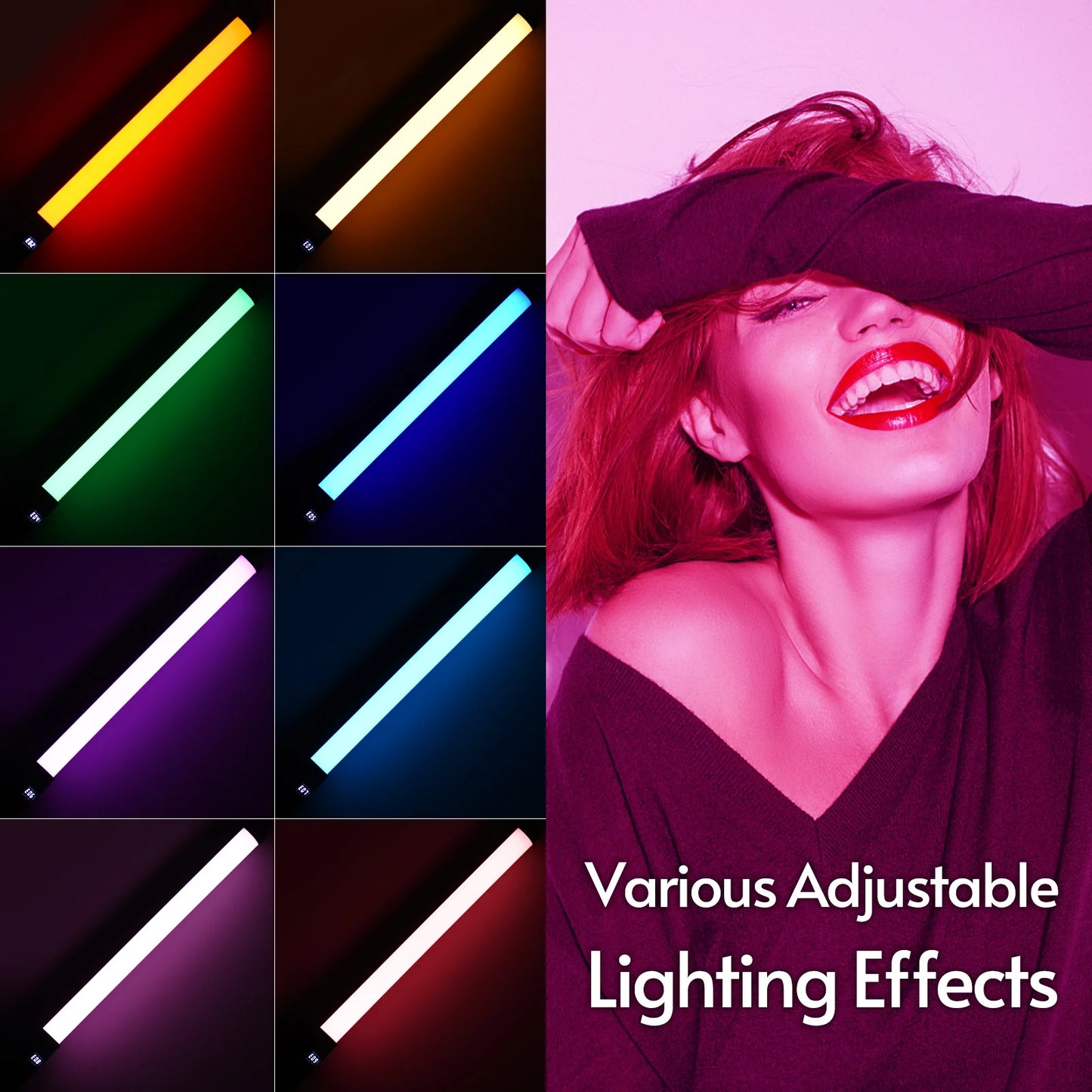 Baguette lumineuse vid¨¦o LED ¨¤ intensit¨¦ variable avec t¨¦l¨¦commande, d¨¦terminer RVB, tube lumineux, Vlog, diffusion en direct, photographie de portrait, 3200K-5500K