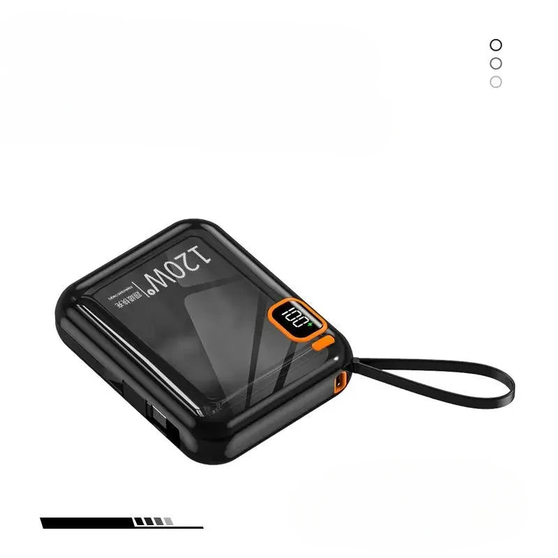 Banque d'alimentation portable pour iPhone, Xiaomi, Samsung, mini chargeur rapide bidirectionnel, poign¨¦es USB vers cable de type C amovibles, PD120W, 50000mAh