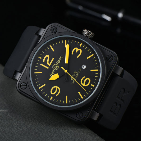 Montre m¨¦canique automatique pour homme, cuir noir Ross, caoutchouc 46mm, horloge AAA, grand cadran
