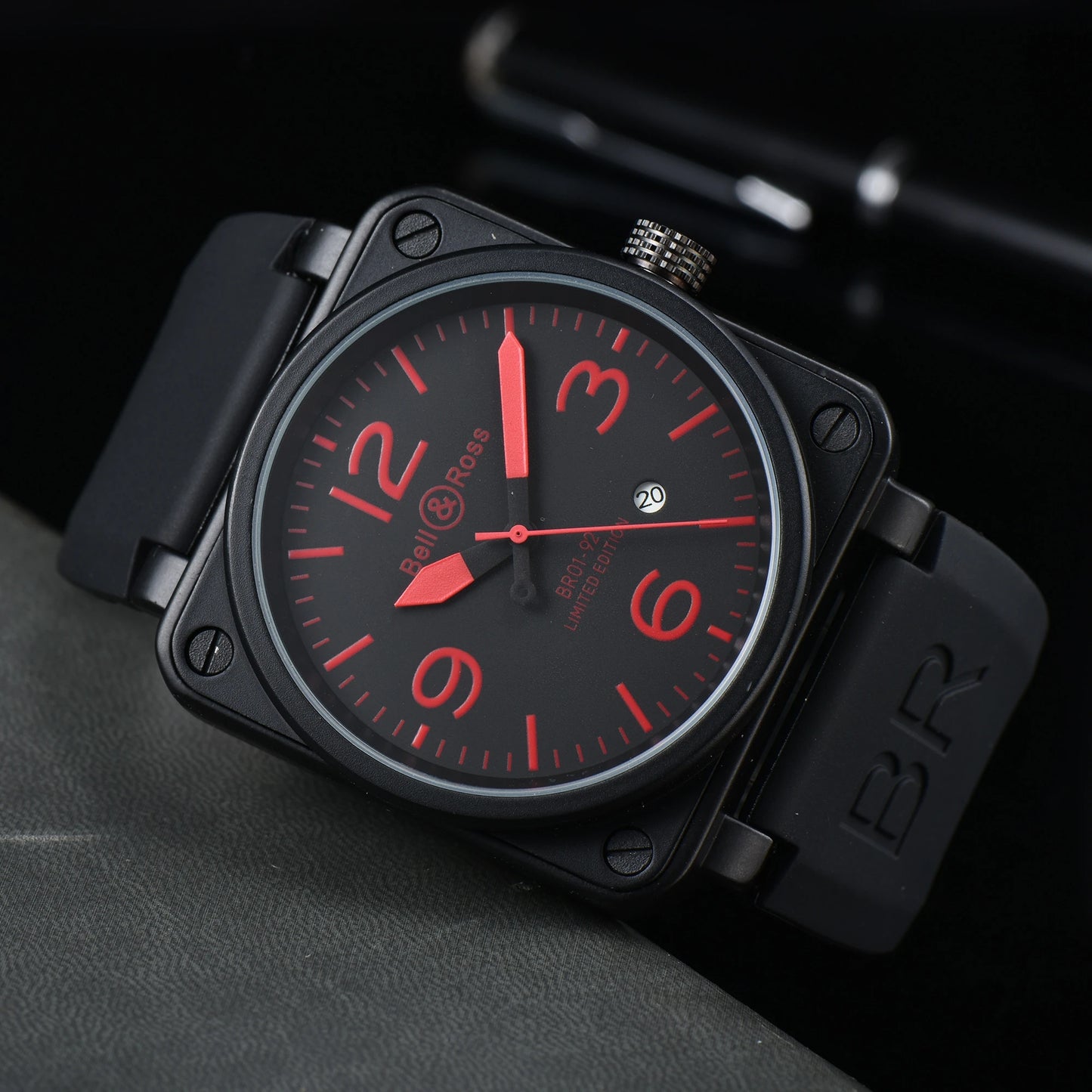 Montre m¨¦canique automatique pour homme, cuir noir Ross, caoutchouc 46mm, horloge AAA, grand cadran
