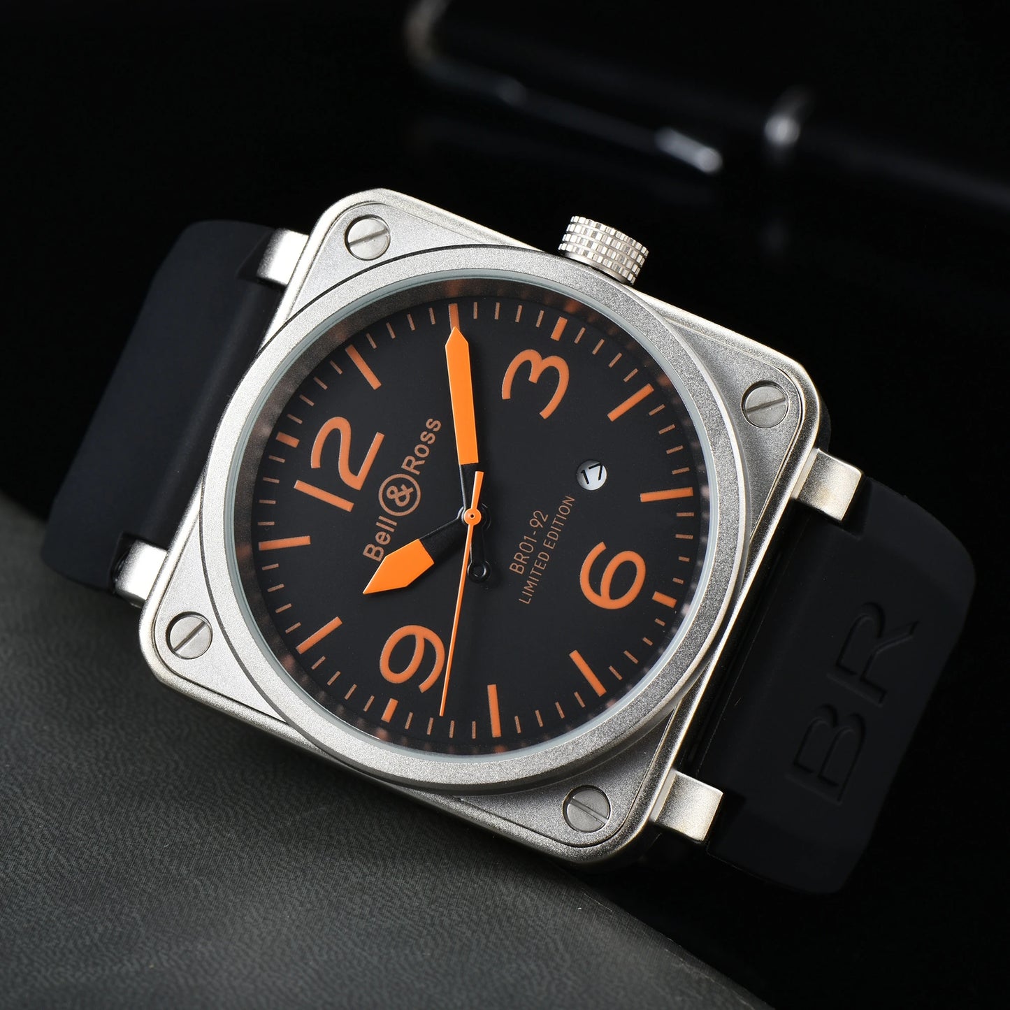 Montre m¨¦canique automatique pour homme, cuir noir Ross, caoutchouc 46mm, horloge AAA, grand cadran