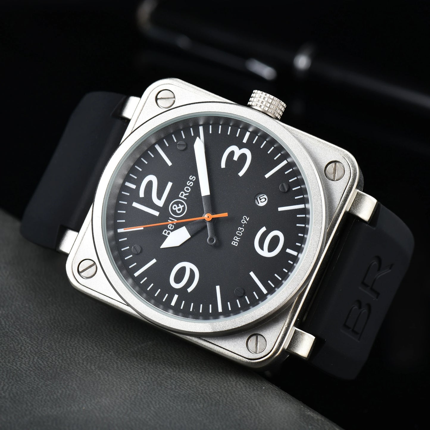 Montre m¨¦canique automatique pour homme, cuir noir Ross, caoutchouc 46mm, horloge AAA, grand cadran